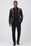 Blazer da uomo verde aperto e geometrico ricamato