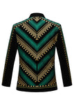 Blazer da uomo verde aperto e geometrico ricamato