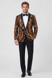 Blazer da uomo con bavero a uno scialle dorato con paillettes e un bottone