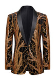 Blazer da uomo con bavero a uno scialle dorato con paillettes e un bottone