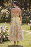 Abito midi floreale giallo ricamato in tulle A-Line