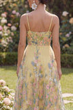 Abito midi floreale giallo ricamato in tulle A-Line