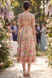 Blush con scollo a V in tulle ricamato abito midi floreale midi a maniche corte