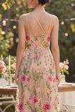 Vestito floreale lungo ricamato in tulle blush