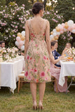 Abito midi floreale ricamato a V in tulle A-line blush