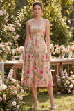 Abito Midi Floreale Bromato senza spalline in Tulle A-Line Blush
