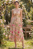 Vestito midi floreale ricamato in tulle con una sola spalla