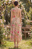Vestito midi floreale ricamato in tulle con una sola spalla