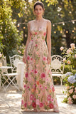 Blush in tulle ricamato a linea A abito floreale lungo