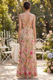 Blush in tulle ricamato a linea A abito floreale lungo