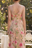 Blush in tulle ricamato a linea A abito floreale lungo