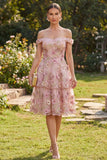 Abito midi floreale applicate in tulle fucsia rosa fucsia a linea A