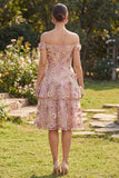 Abito midi floreale applicate in tulle fucsia rosa fucsia a linea A