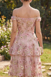 Abito midi floreale applicate in tulle fucsia rosa fucsia a linea A