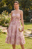 Abito midi floreale appliquetato in tulle A-Line Tulle Sweetheart Pink Fucsia