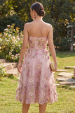 Abito midi floreale appliquetato in tulle A-Line Tulle Sweetheart Pink Fucsia
