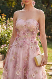 Abito midi floreale appliquetato in tulle A-Line Tulle Sweetheart Pink Fucsia