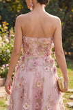 Abito midi floreale appliquetato in tulle A-Line Tulle Sweetheart Pink Fucsia