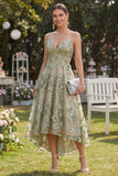Vestito midi floreale midi applicato verde A-Line in tulle