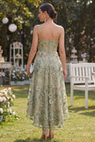 Vestito midi floreale midi applicato verde A-Line in tulle