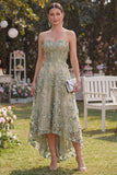 Vestito midi floreale midi verde A-Line in tulle applicato