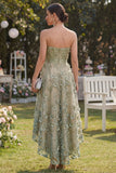 Vestito midi floreale midi verde A-Line in tulle applicato