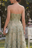 Vestito midi floreale midi verde A-Line in tulle applicato