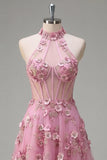 Corsetto A A in Taro con scollo a filo A lungo abito da cerimonia con fiori 3D applicati