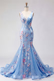 Corsetto floreale a scollo a V blu sirena