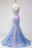 Corsetto floreale a scollo a V blu sirena