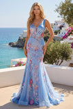 Corsetto floreale a scollo a V blu sirena