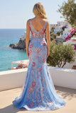 Corsetto floreale a scollo a V blu sirena