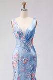 Corsetto floreale a scollo a V blu sirena