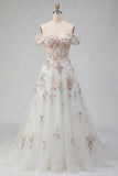 Corsetto floreale bianco scintillante con perline sulla spalla Abito da sposa lungo