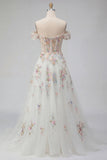 Corsetto floreale bianco scintillante con perline sulla spalla Abito da sposa lungo
