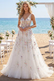 Abito da sposa lungo a linea bianca con paillettes e fiori 3D
