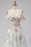 Corsetto floreale bianco scintillante con perline sulla spalla Abito da sposa lungo