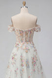 Corsetto floreale bianco scintillante con perline sulla spalla Abito da sposa lungo