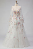 Abito da sposa bianco floreale scollo a V A Line