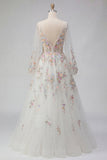Abito da sposa bianco floreale scollo a V A Line
