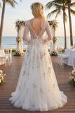 Abito da sposa bianco floreale scollo a V A Line