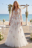 Abito da sposa bianco floreale scollo a V A Line