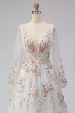 Abito da sposa bianco floreale scollo a V A Line