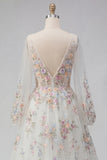 Abito da sposa bianco floreale scollo a V A Line