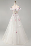 Corsetto floreale bianco scintillante con perline sulla spalla Abito da sposa lungo