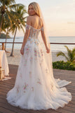 Corsetto floreale bianco scintillante con perline sulla spalla Abito da sposa lungo