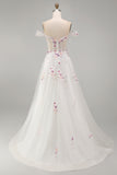 Corsetto floreale bianco scintillante con perline sulla spalla Abito da sposa lungo