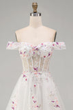 Corsetto floreale bianco scintillante con perline sulla spalla Abito da sposa lungo