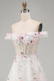 Corsetto floreale bianco scintillante con perline sulla spalla Abito da sposa lungo