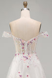 Corsetto floreale bianco scintillante con perline sulla spalla Abito da sposa lungo